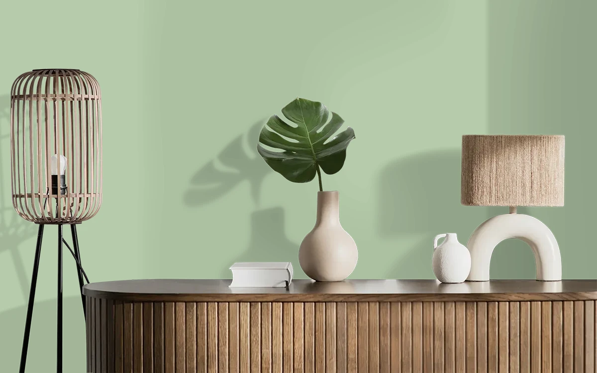 Nippon Paint's TREETOP WALK color on different wall surfaces.