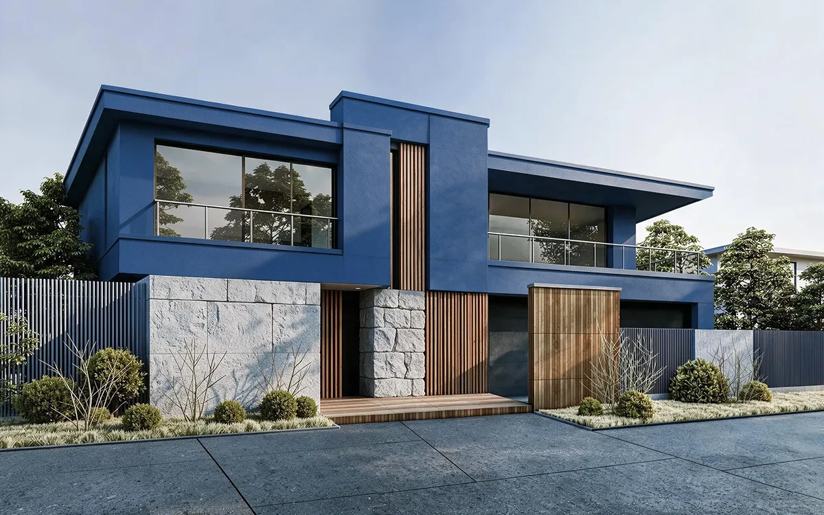 Nippon Paint's TREMONT BLUE color on different wall surfaces.