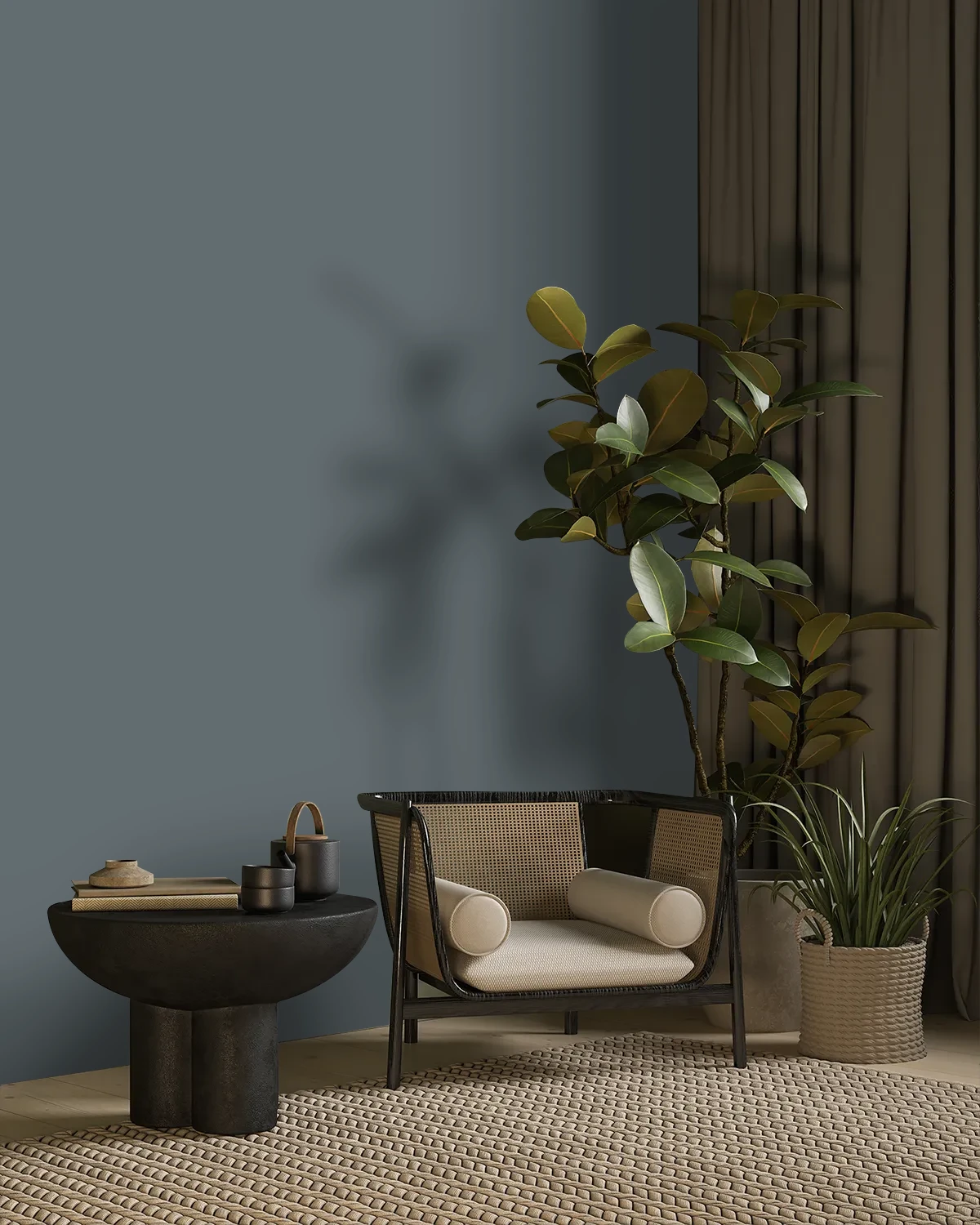 Nippon Paint's TROJAN GRAY color on a beautifully decorated wall.