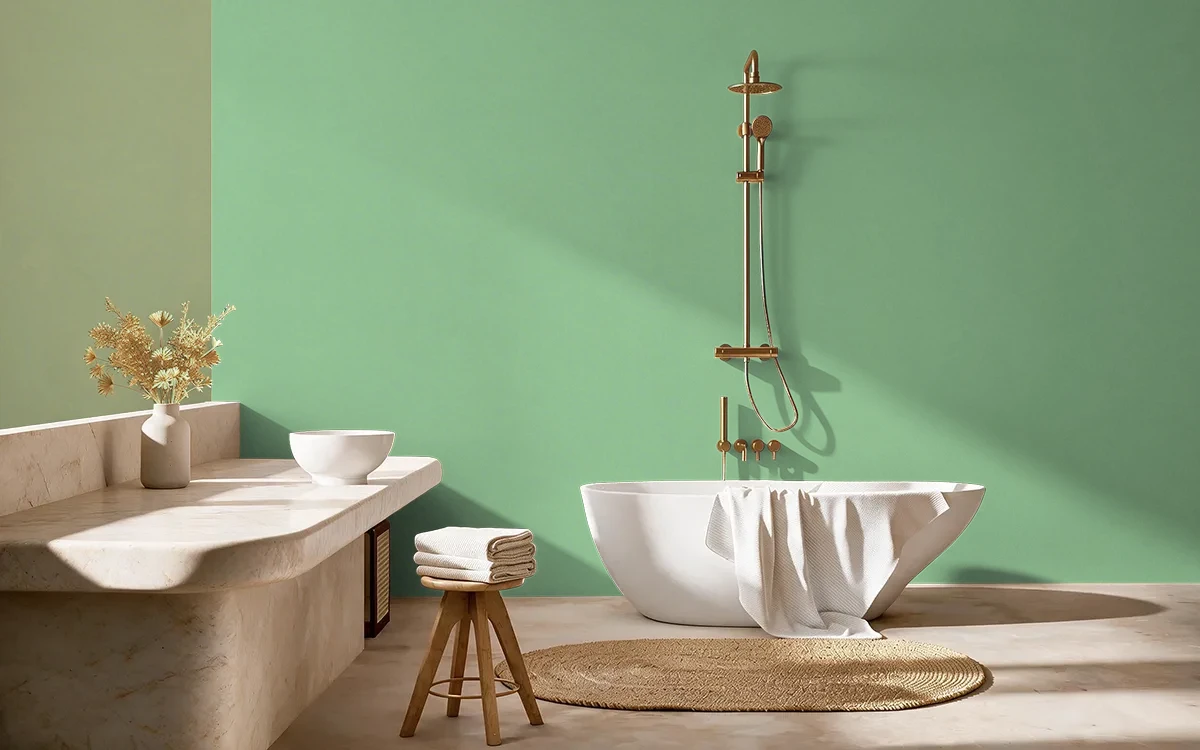 Nippon Paint's TROPICANA GREEN color on different wall surfaces.