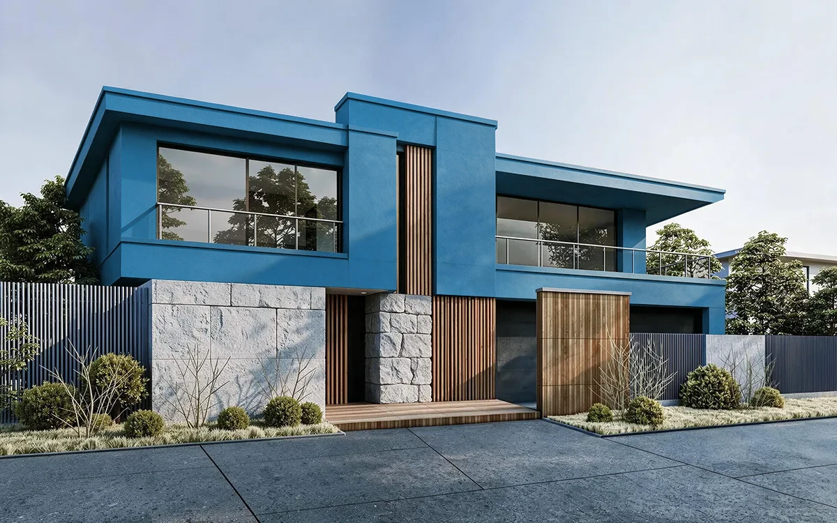 Nippon Paint's TRUE BLUE color on different wall surfaces.