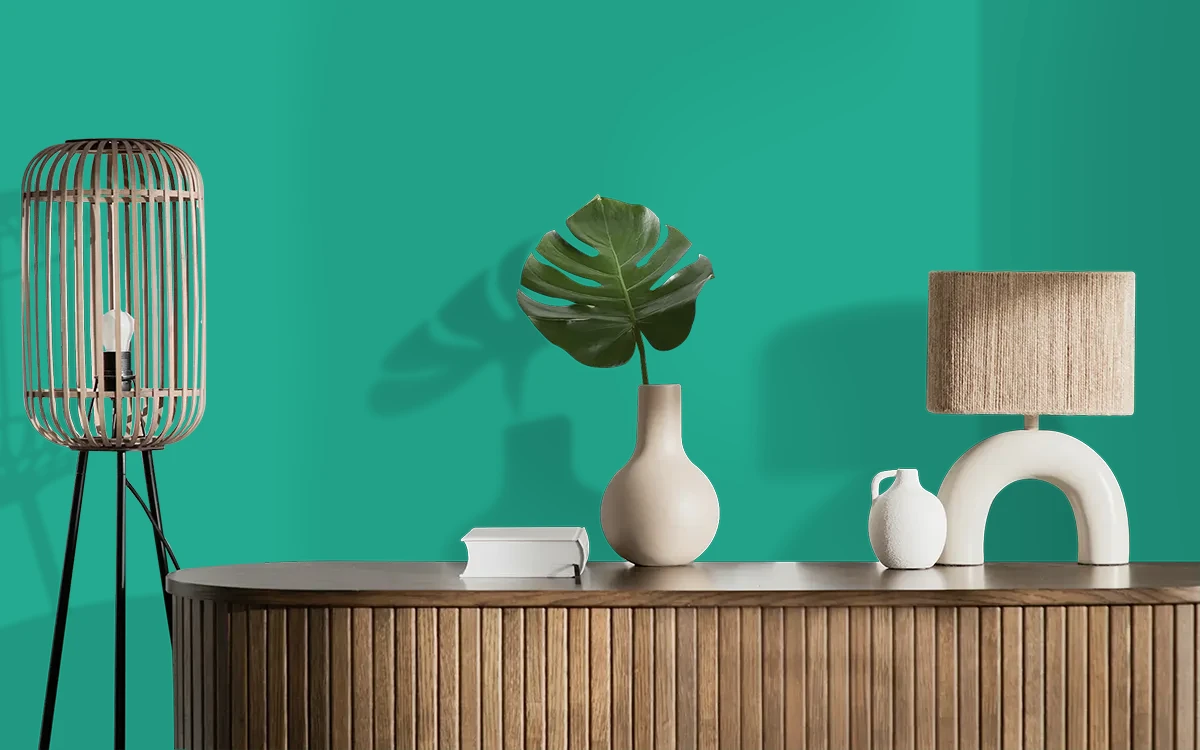 Nippon Paint's TURQUOISE BEADS color on different wall surfaces.