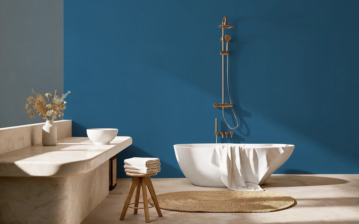Nippon Paint's ULTRA BLUE color on different wall surfaces.