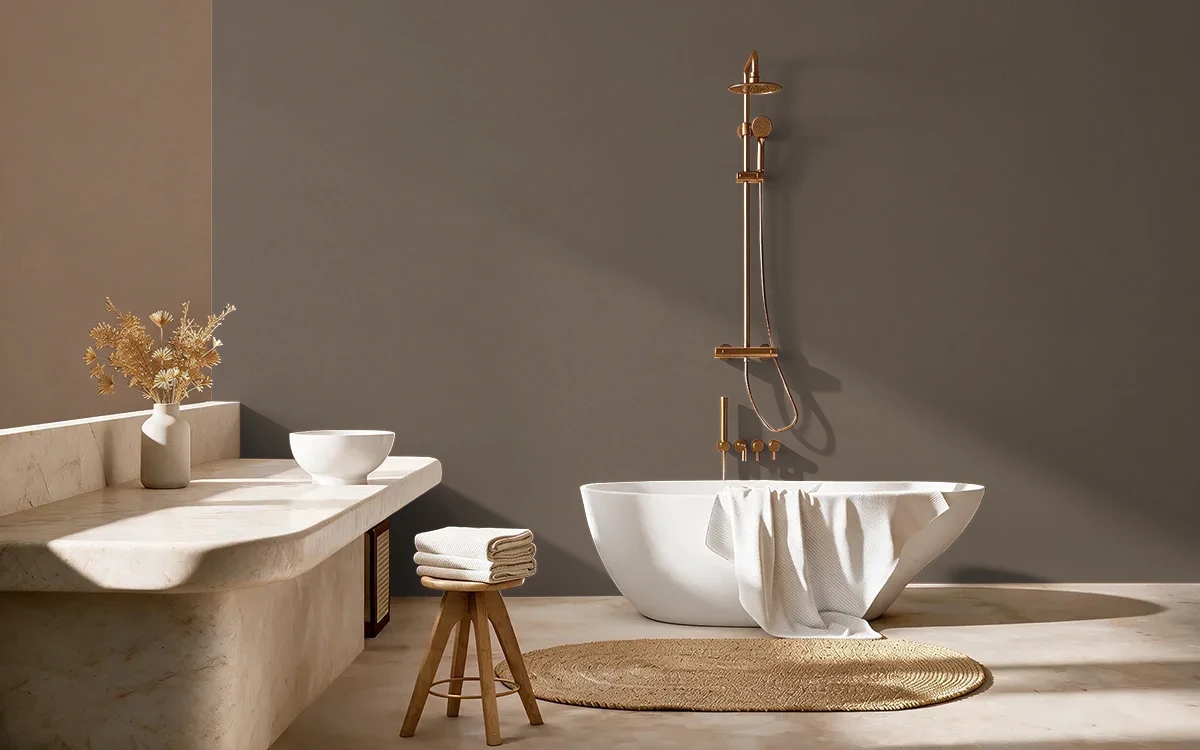 Nippon Paint's UMBER DREAM color on different wall surfaces.