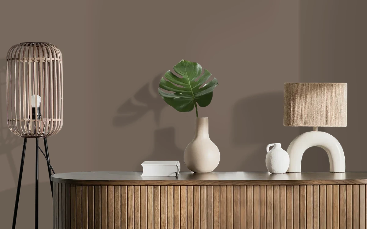 Nippon Paint's UMBER DREAM color on different wall surfaces.