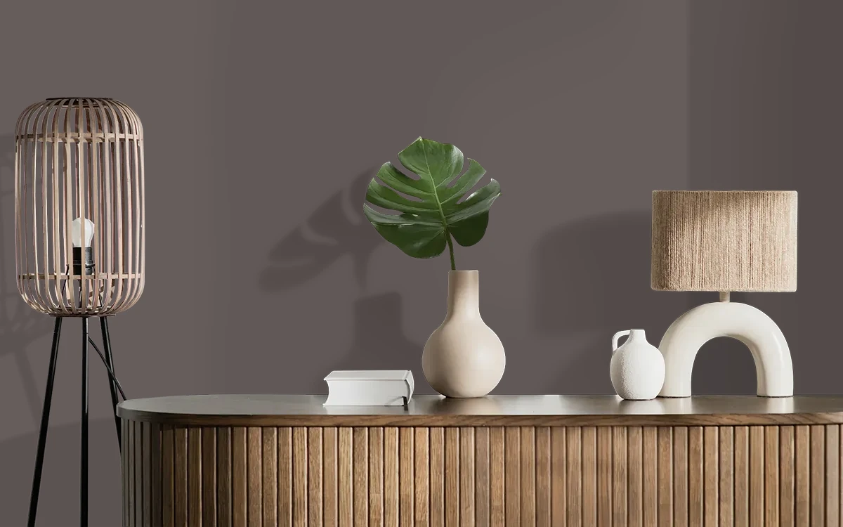 Nippon Paint's UMBER GLEAM color on different wall surfaces.