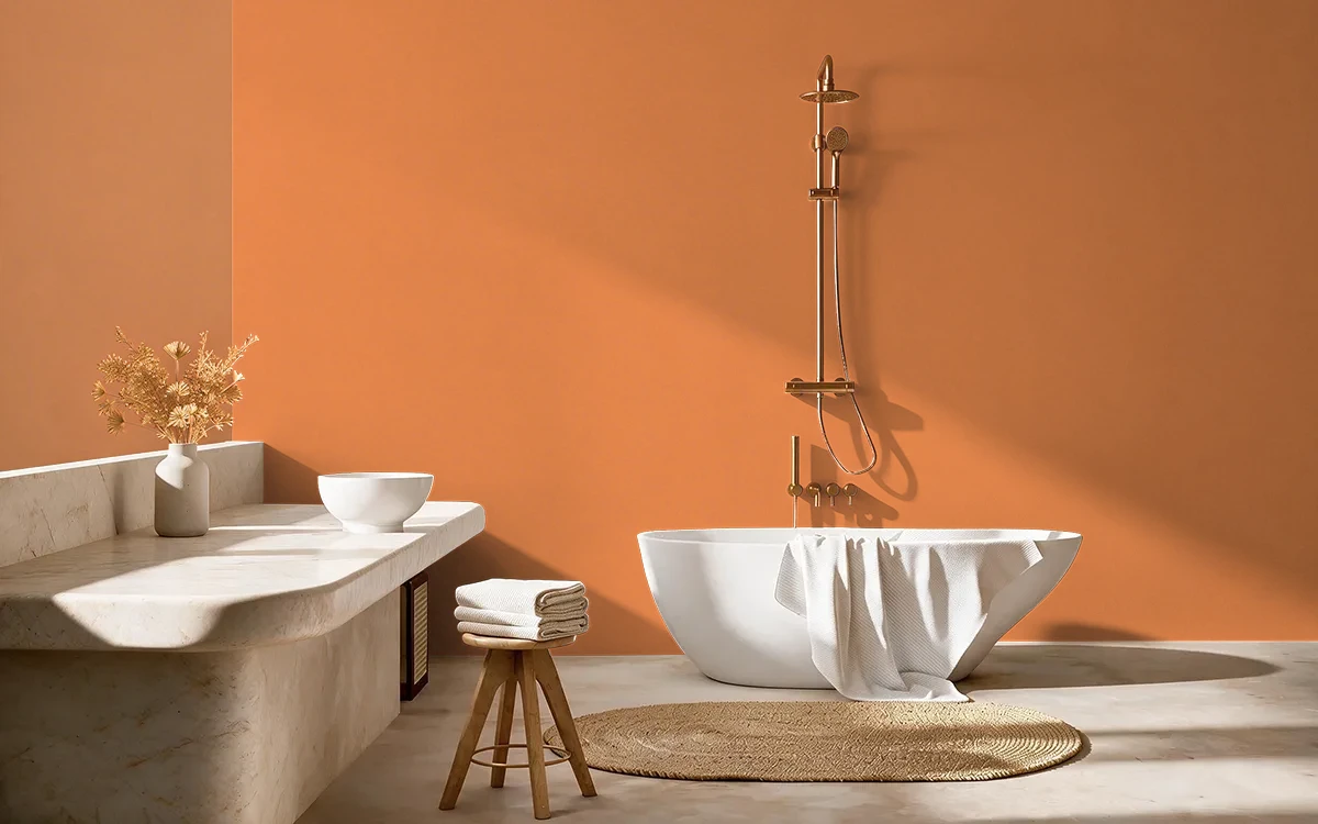 Nippon Paint's VALENCIA ORANGE color on different wall surfaces.