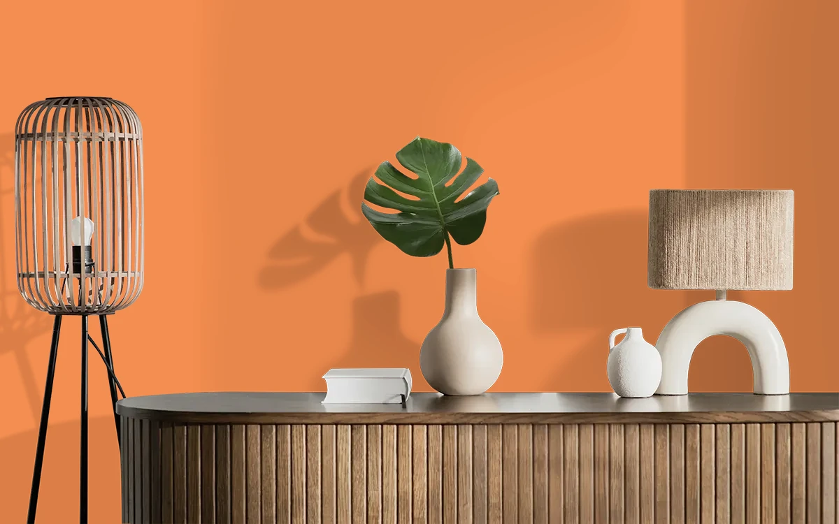 Nippon Paint's VALENCIA ORANGE color on different wall surfaces.