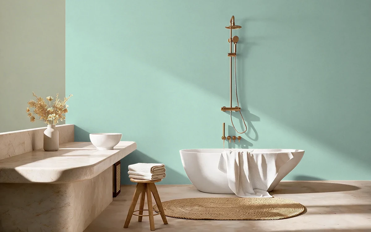 Nippon Paint's VALLEY GREEN color on different wall surfaces.