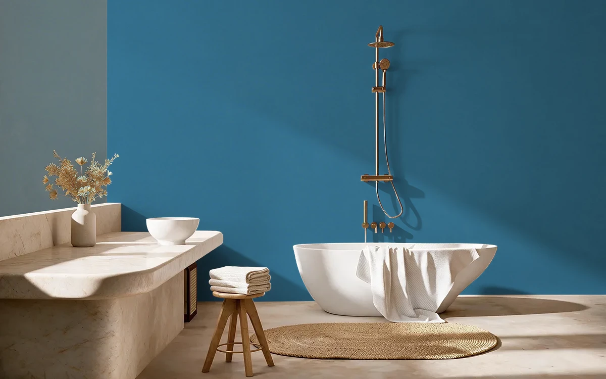 Nippon Paint's VENETIAN BLUE color on different wall surfaces.