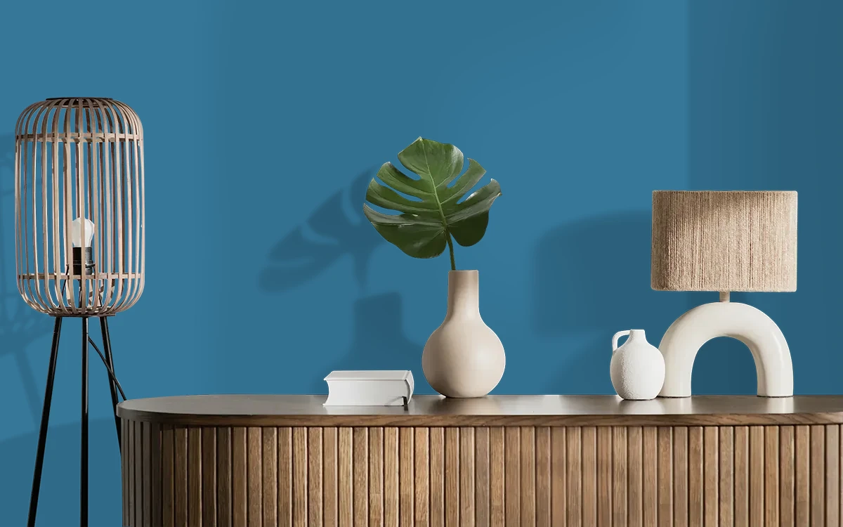 Nippon Paint's VENETIAN BLUE color on different wall surfaces.