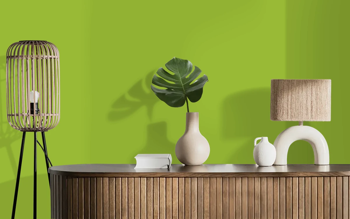 Nippon Paint's VERY LIME color on different wall surfaces.