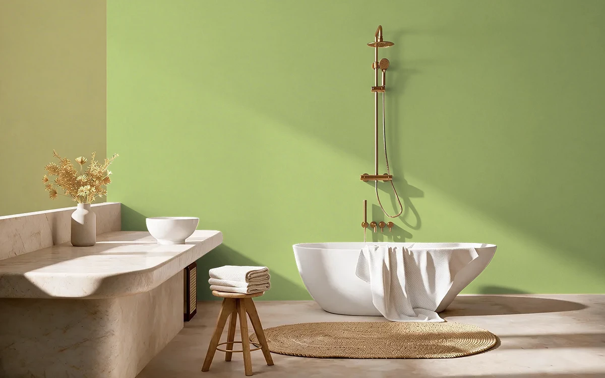 Nippon Paint's VILLA GREEN color on different wall surfaces.