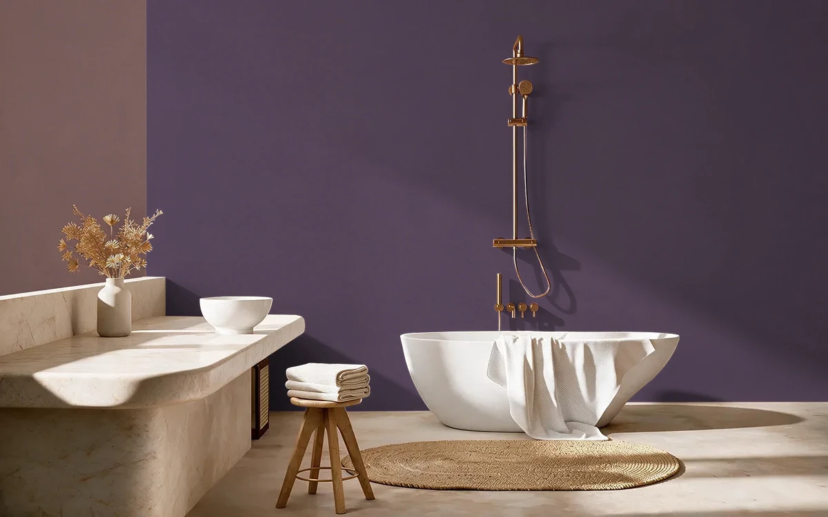 Nippon Paint's VIOLET CRUNCH color on different wall surfaces.