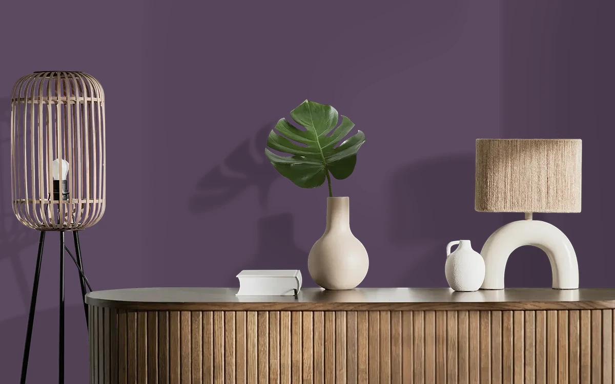 Nippon Paint's VIOLET CRUNCH color on different wall surfaces.