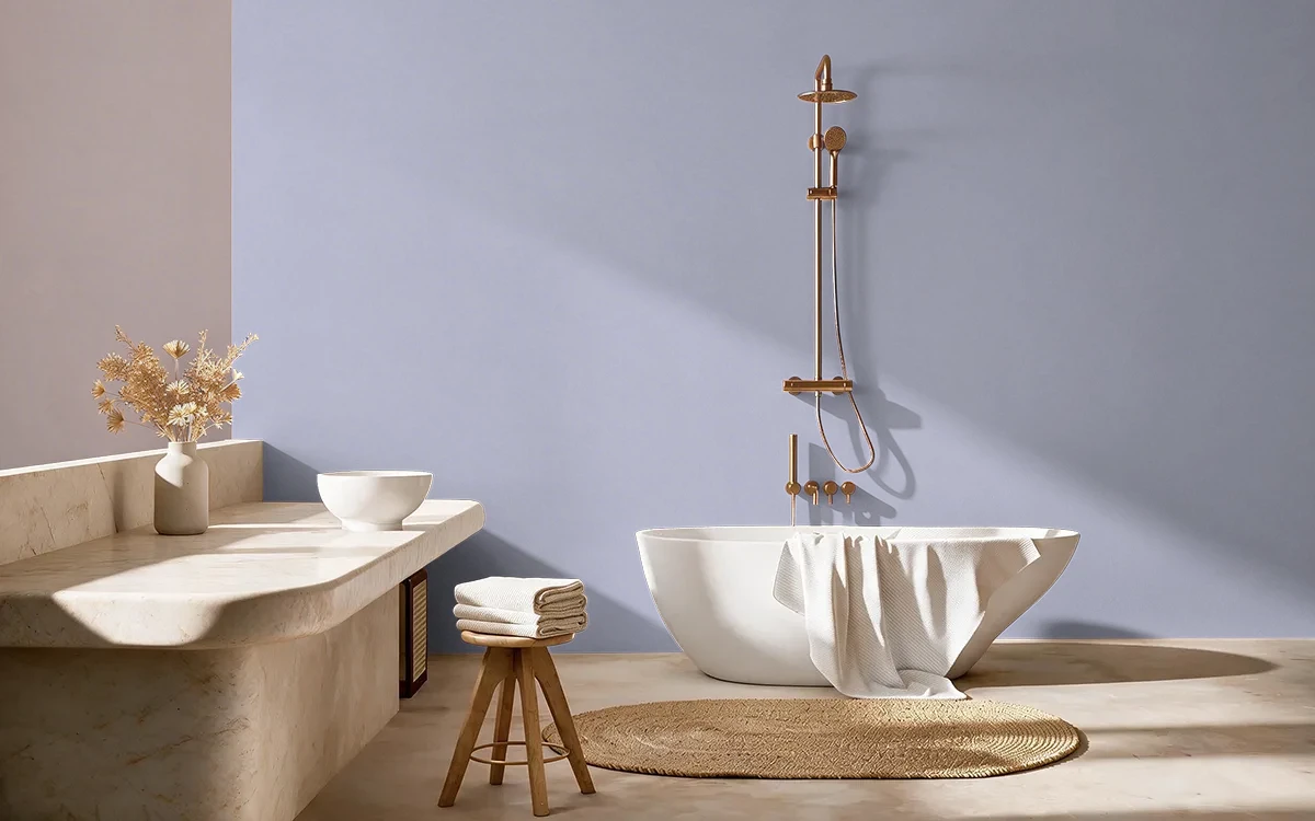 Nippon Paint's VIOLET MIST color on different wall surfaces.