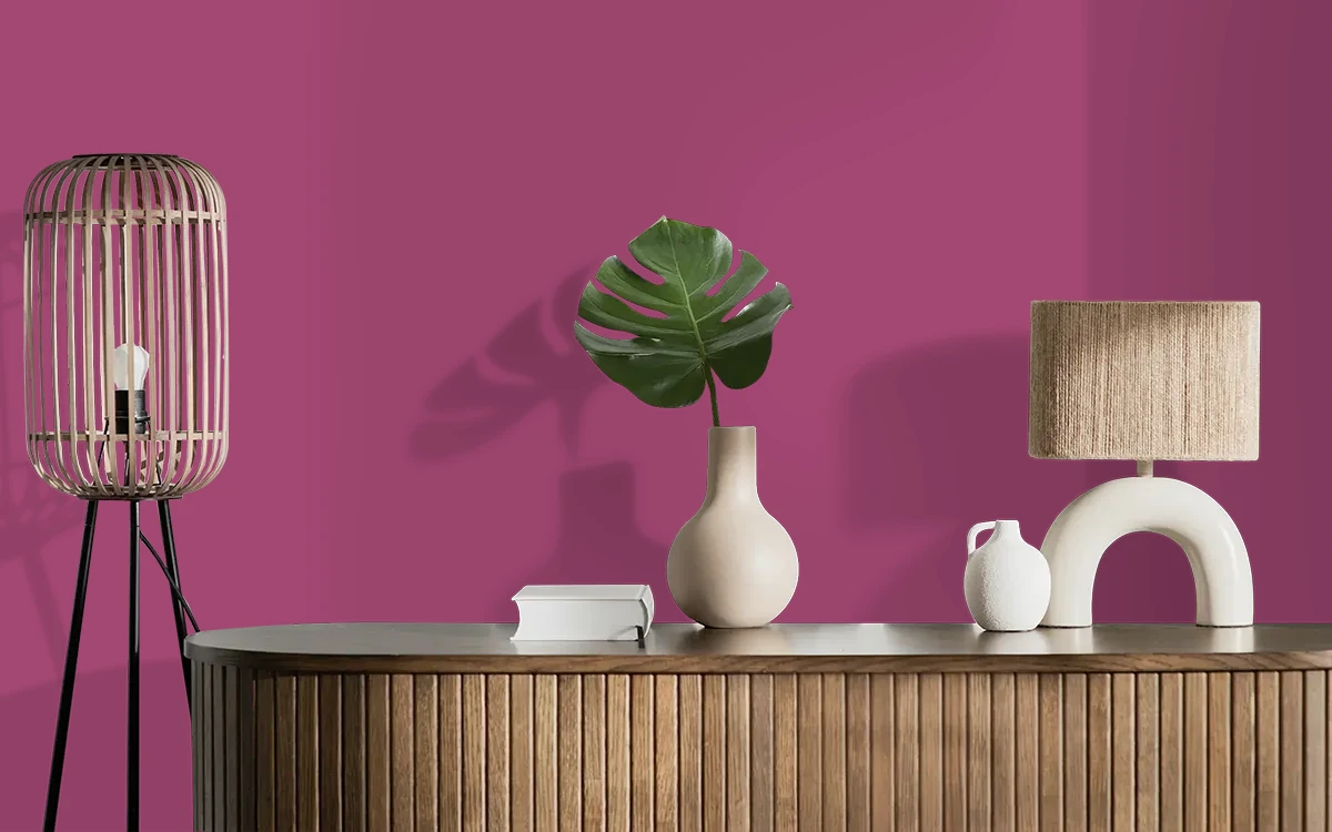 Nippon Paint's VIVID VIOLET color on different wall surfaces.