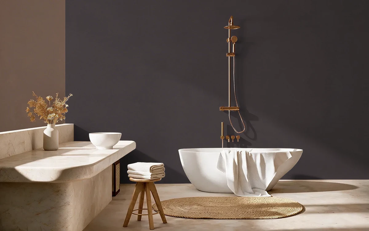 Nippon Paint's VOLCANIC BLACK color on different wall surfaces.