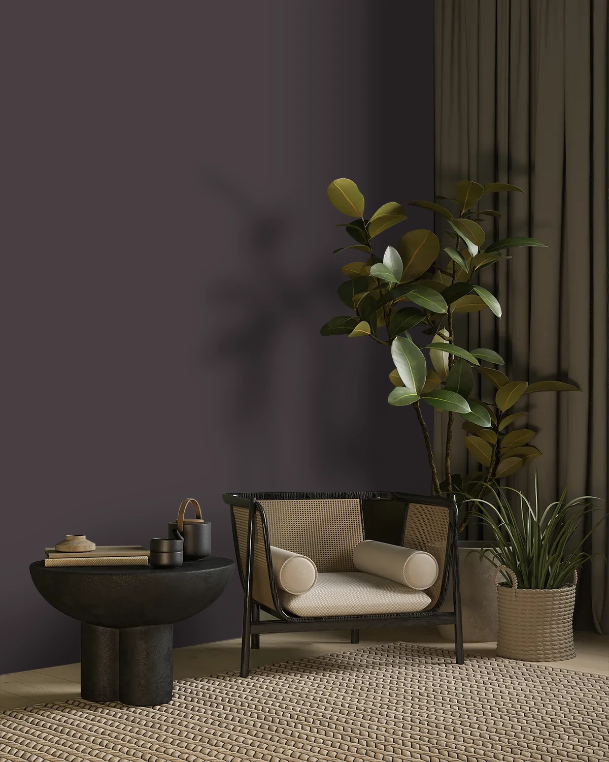 Nippon Paint's VOLCANIC BLACK color on a beautifully decorated wall.