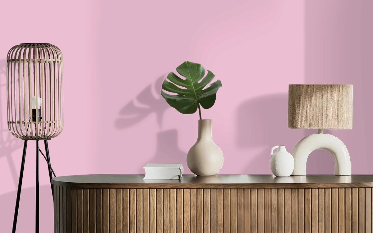 Nippon Paint's WARLEY ROSE color on different wall surfaces.