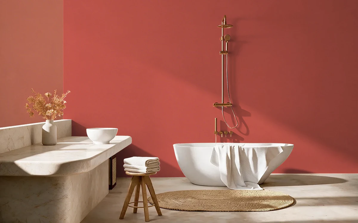 Nippon Paint's WATERMELON LOLLY color on different wall surfaces.