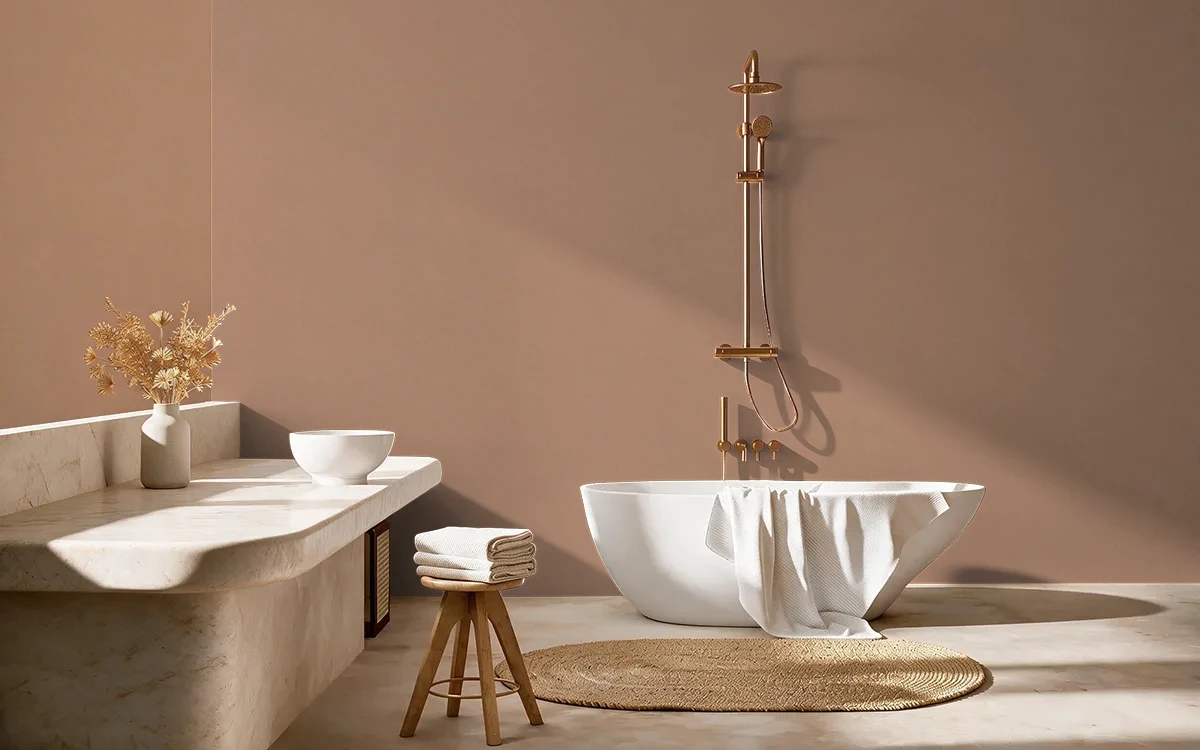 Nippon Paint's WET MOCCASIN color on different wall surfaces.