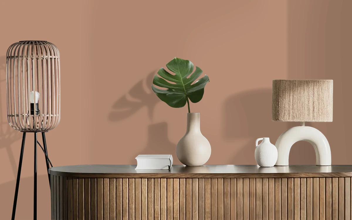Nippon Paint's WET MOCCASIN color on different wall surfaces.