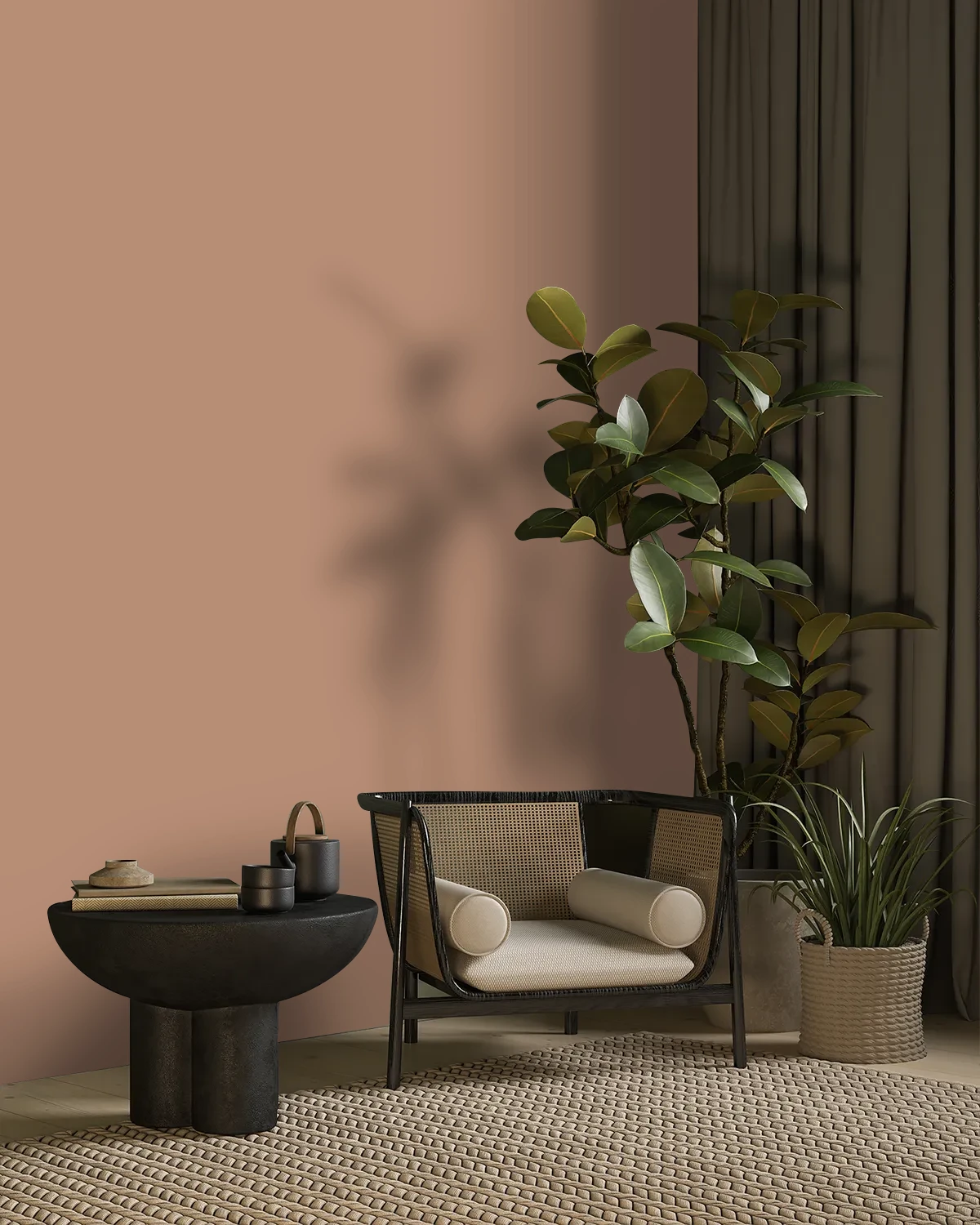Nippon Paint's WET MOCCASIN color on a beautifully decorated wall.
