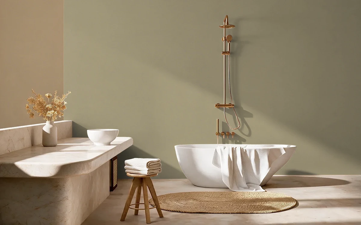 Nippon Paint's WETHERBURN TAN color on different wall surfaces.