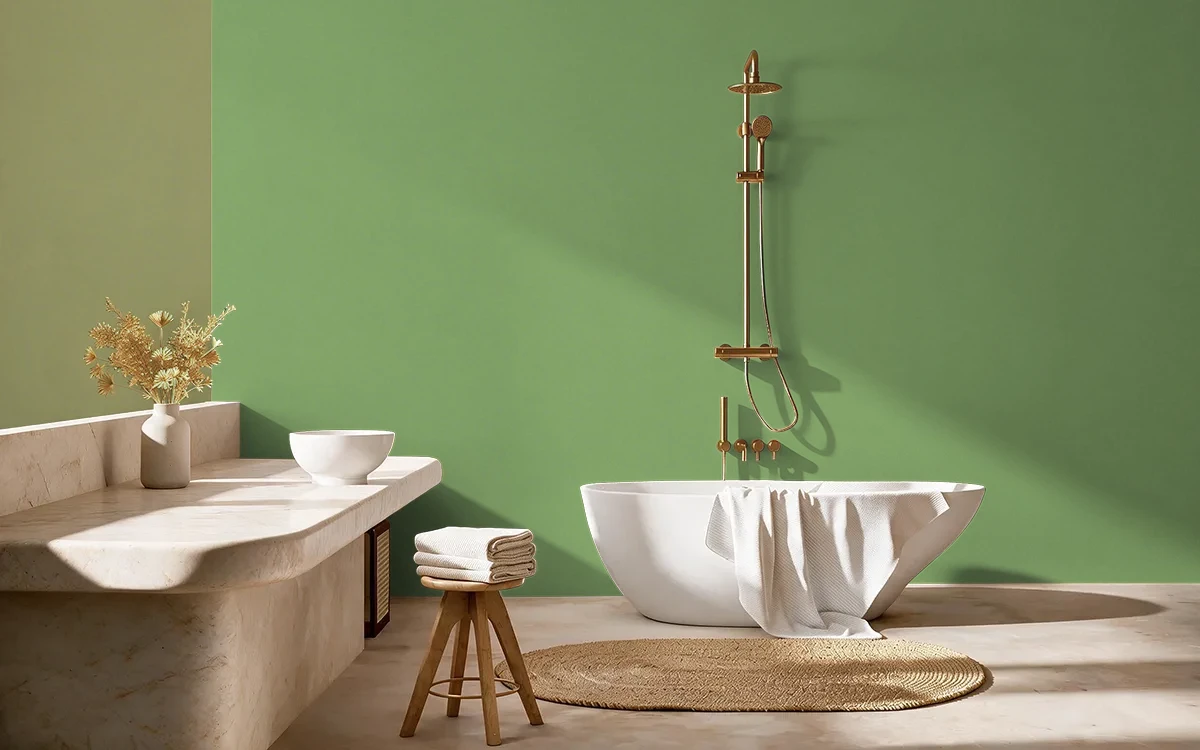 Nippon Paint's WILD CACTUS color on different wall surfaces.