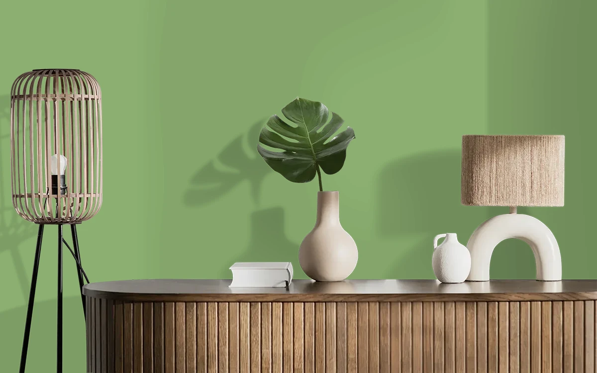 Nippon Paint's WILD CACTUS color on different wall surfaces.