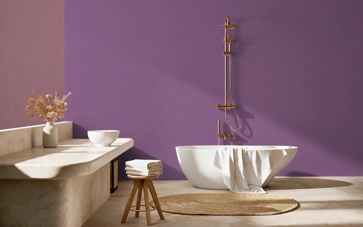 Nippon Paint's WILD IRIS color on different wall surfaces.