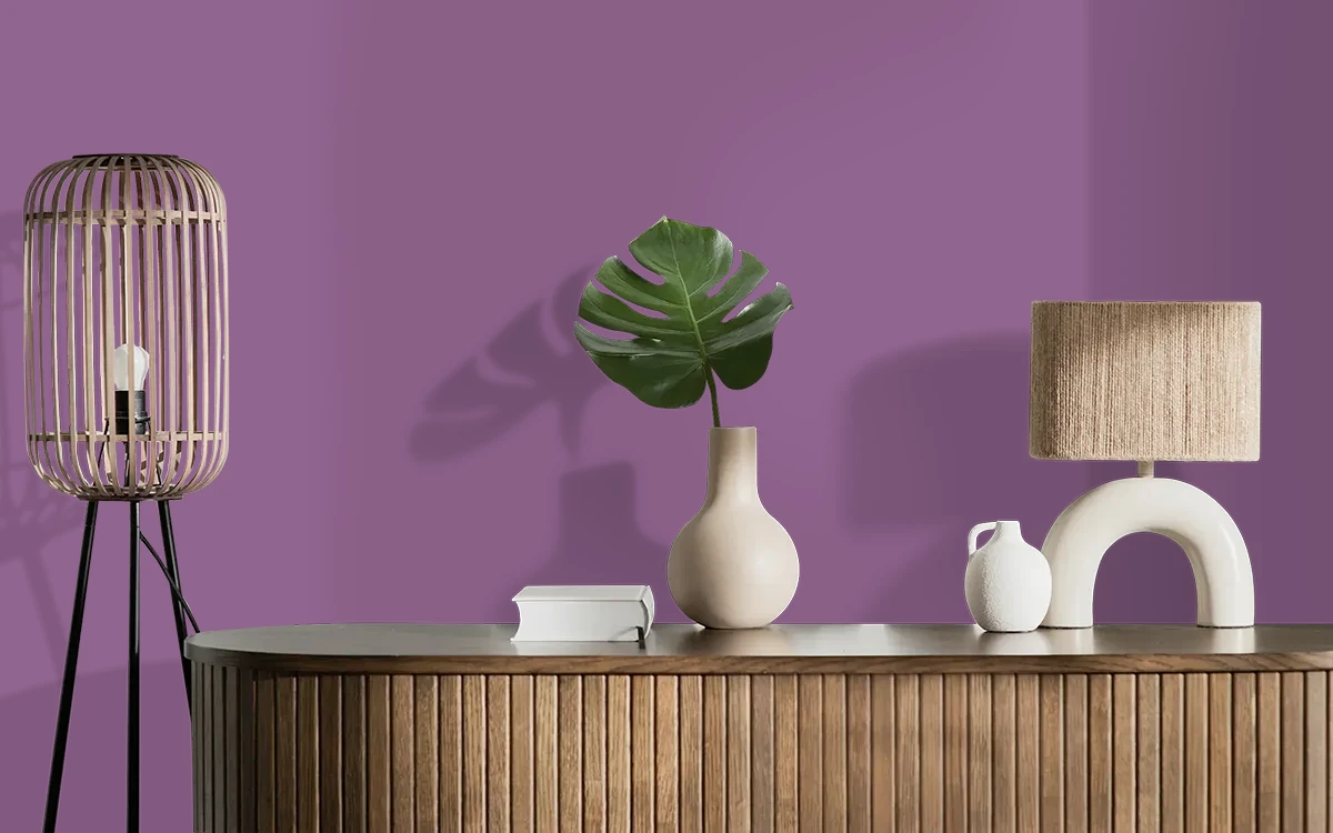 Nippon Paint's WILD IRIS color on different wall surfaces.