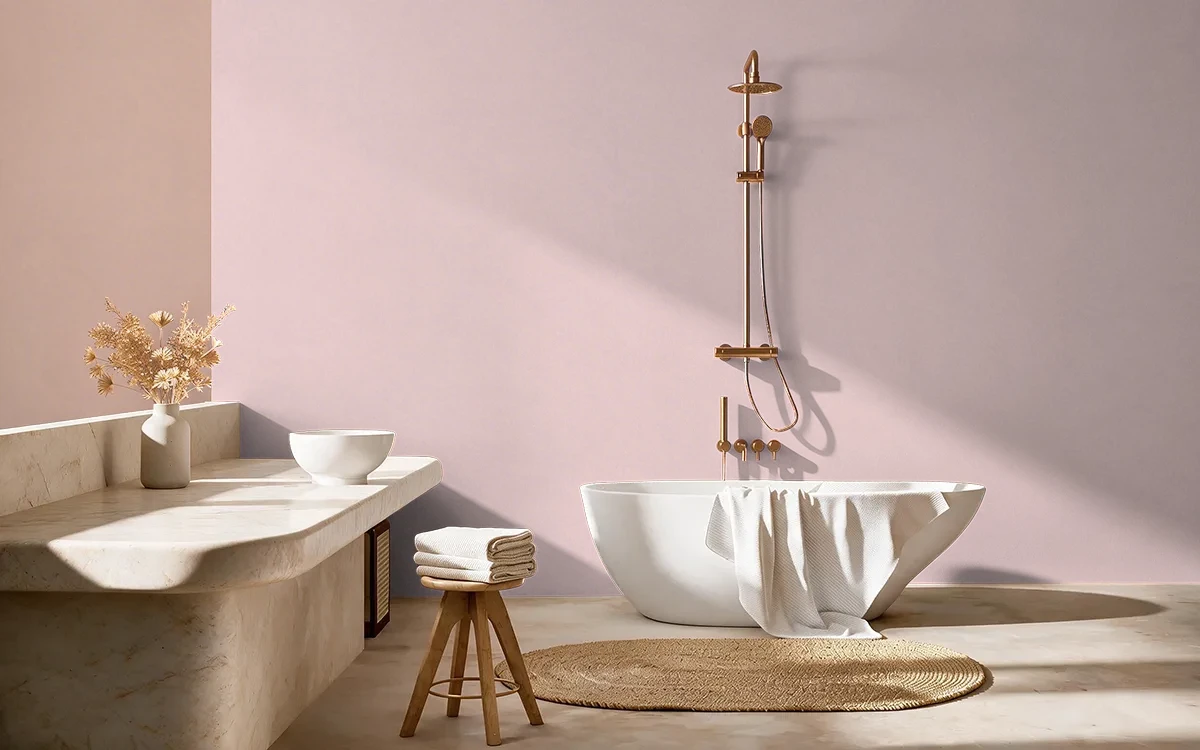 Nippon Paint's WINDMILL PINK color on different wall surfaces.