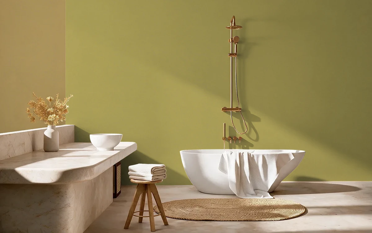 Nippon Paint's WINTER MOSS color on different wall surfaces.