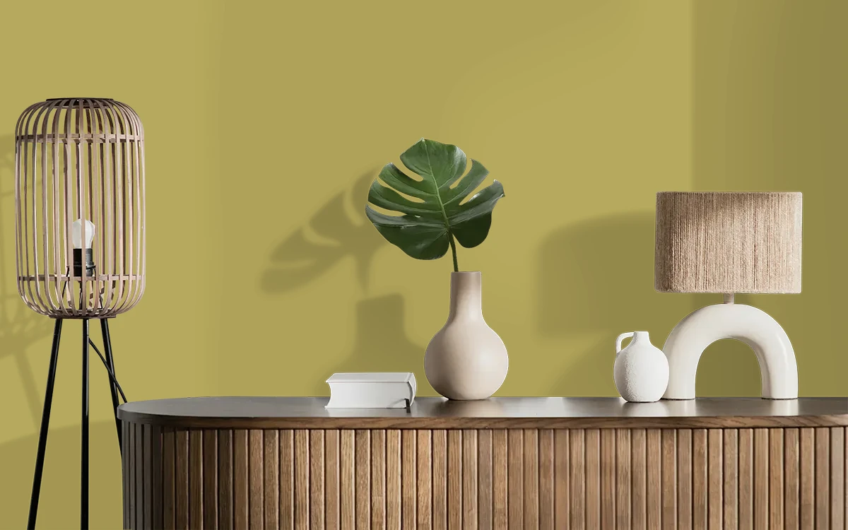 Nippon Paint's WINTER MOSS color on different wall surfaces.