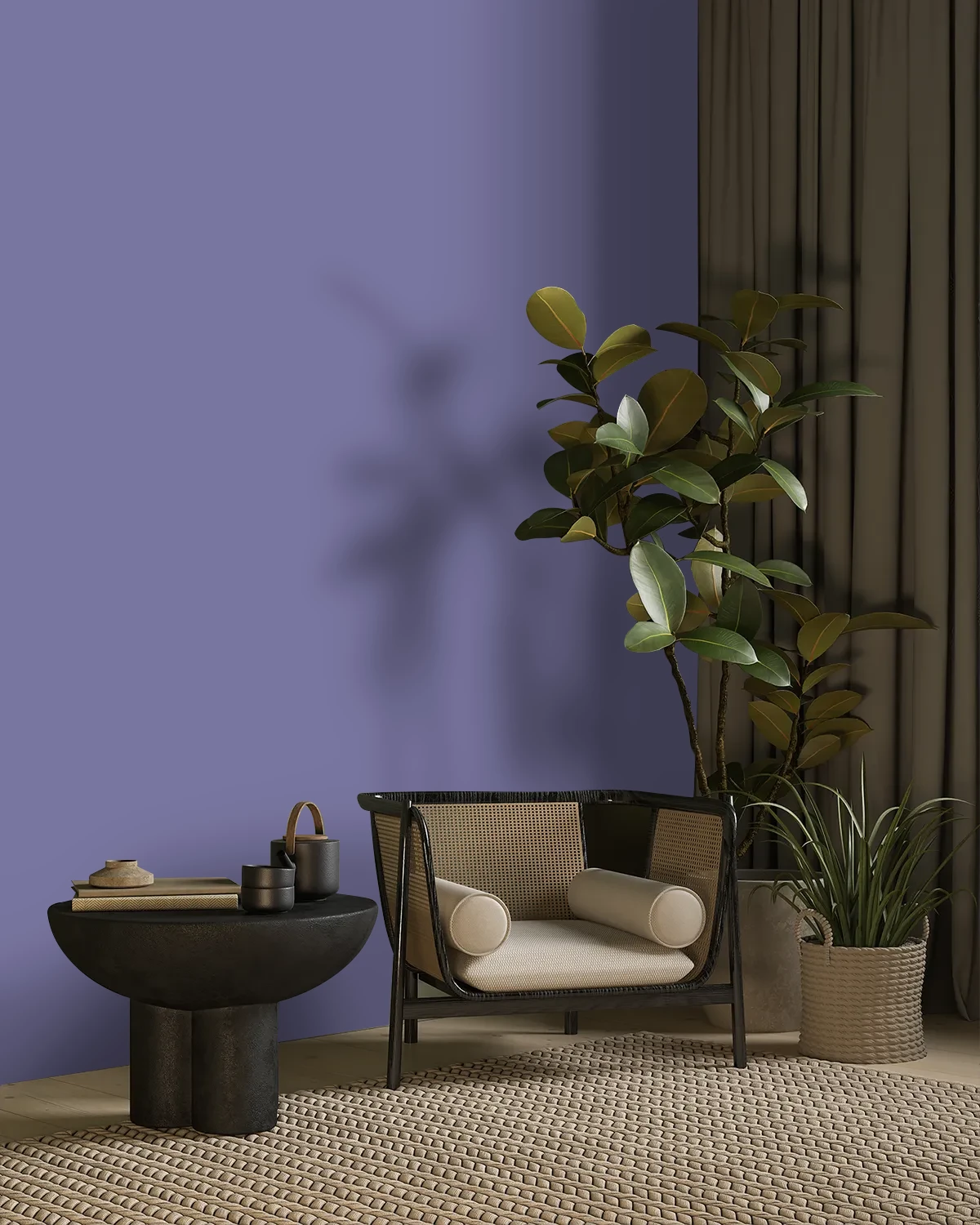 Nippon Paint's WISHFUL PURPLE color on a beautifully decorated wall.