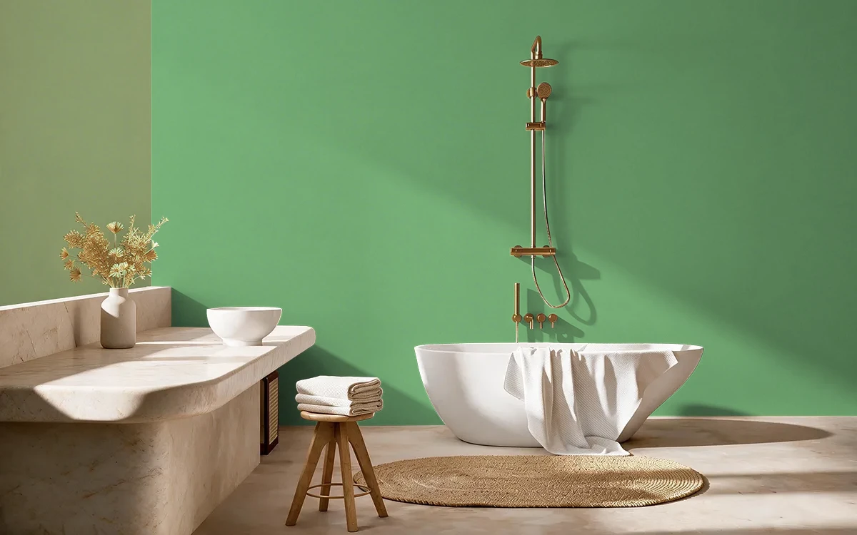 Nippon Paint's WISHING GREEN color on different wall surfaces.