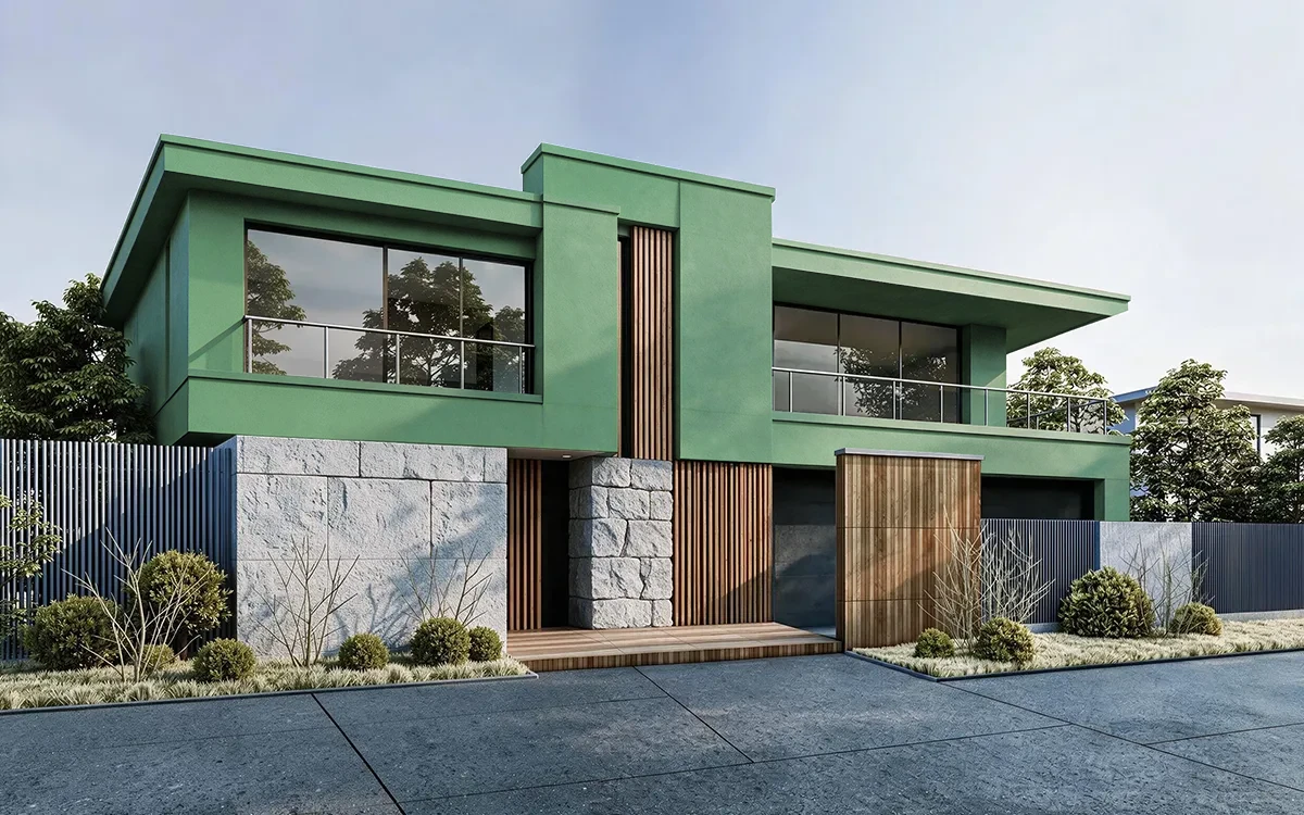 Nippon Paint's WISHING GREEN color on different wall surfaces.