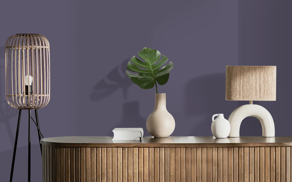Nippon Paint's WISTERIA WHIRL color on different wall surfaces.