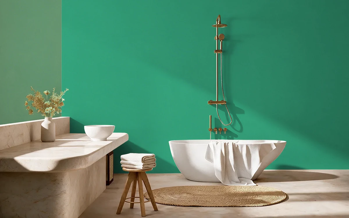 Nippon Paint's WIZARD GREEN color on different wall surfaces.