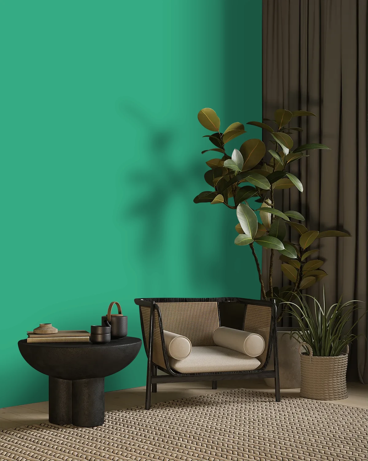 Nippon Paint's WIZARD GREEN color on a beautifully decorated wall.