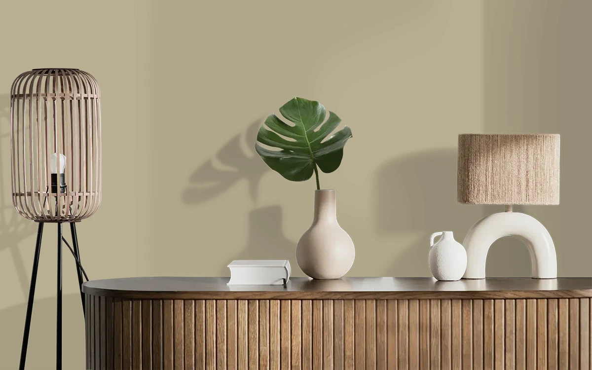 Nippon Paint's WOOD BOX color on different wall surfaces.