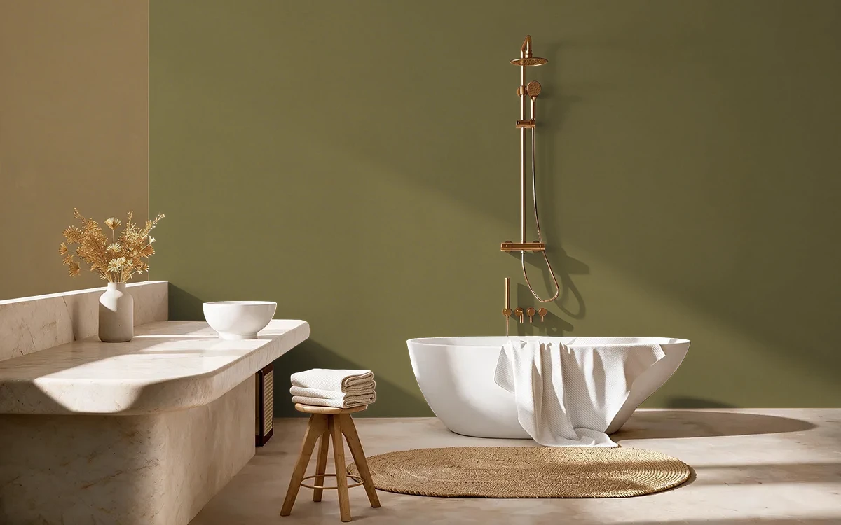 Nippon Paint's WOODFORD color on different wall surfaces.