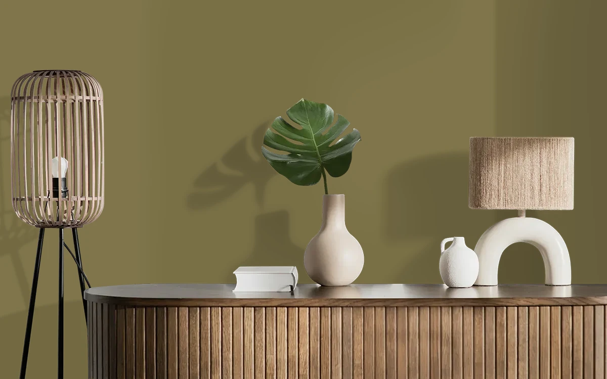 Nippon Paint's WOODFORD color on different wall surfaces.