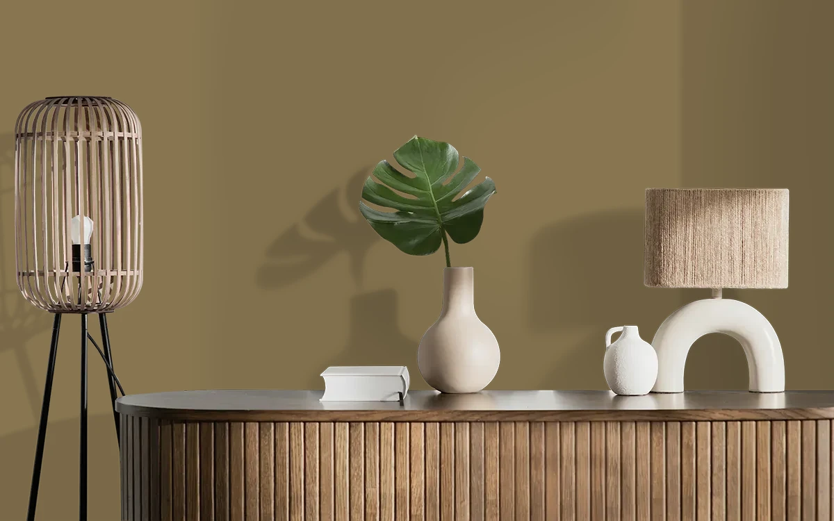 Nippon Paint's WOODWARD color on different wall surfaces.