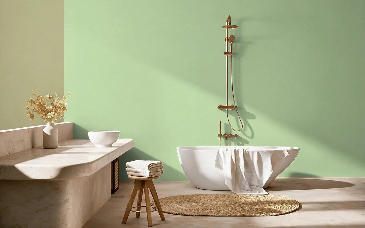Nippon Paint's WRAPPED MINT color on different wall surfaces.