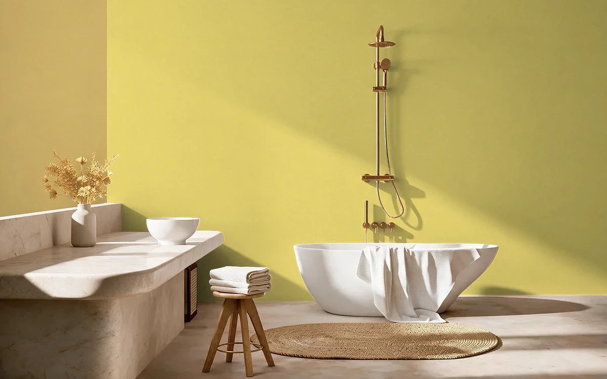 Nippon Paint's YELLOW PENDANT color on different wall surfaces.