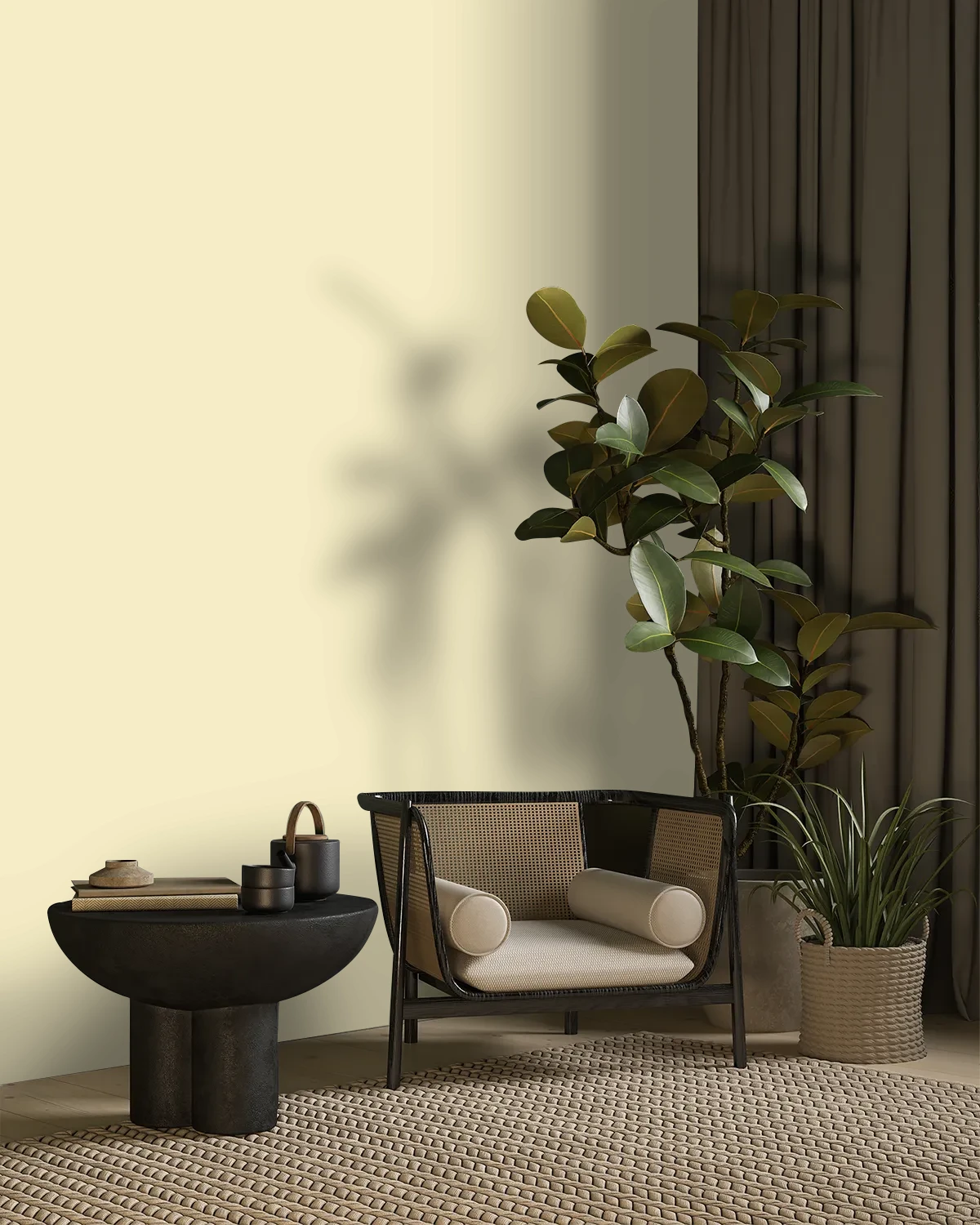Nippon Paint's YELLOW POMELO color on a beautifully decorated wall.