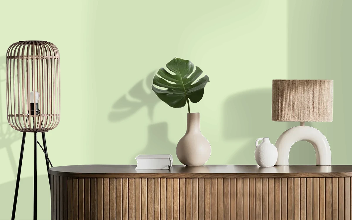 Nippon Paint's YOUNG FERNS color on different wall surfaces.
